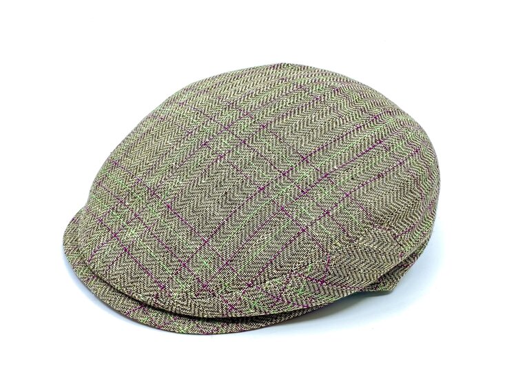 alfonso d este flatcap new york linnen visgraat naturel groen magenta