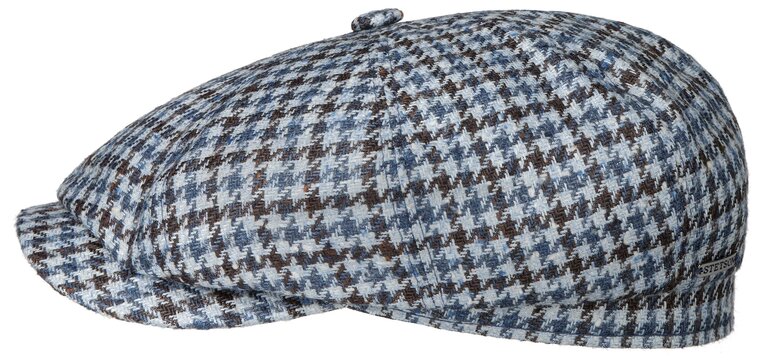 stetson newsboy cap hatteras wool and silk cerruti houndstooth blue grey brown