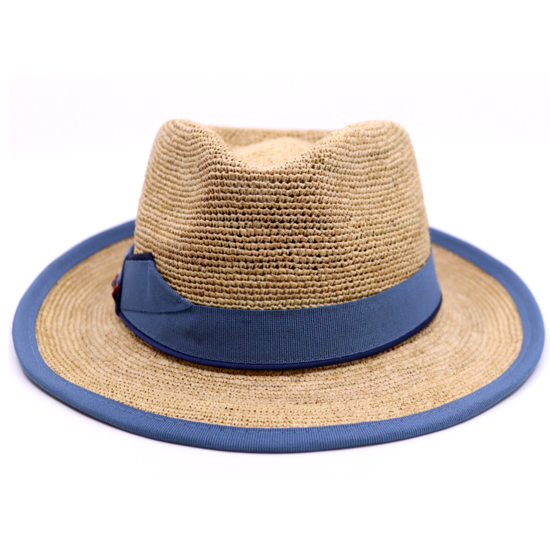 bedacht fedora crochet delizia raffia naturel en blauw