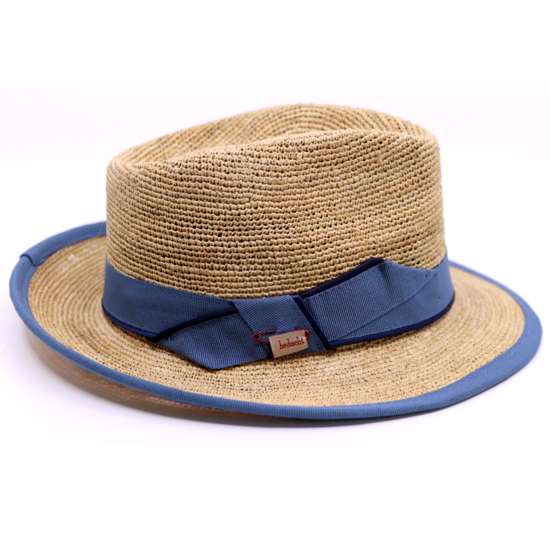 bedacht fedora crochet delizia raffia naturel en blauw