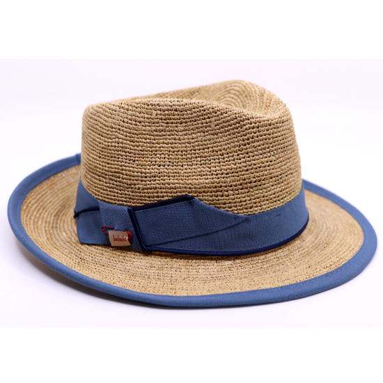 bedacht fedora crochet delizia raffia naturel en blauw