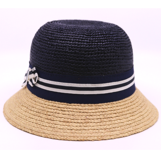 bedacht cloche taccia crochet raffia naturel en navy