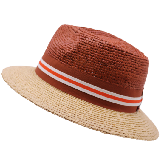 bedacht fedora taccia crochet raffia naturel en orange burnt