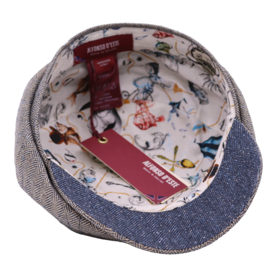 alfonso deste newsboy cap kyoto zijde visgraat naturel blauw