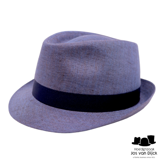 jos van dijck trilby linnen visgraat blauw lint 