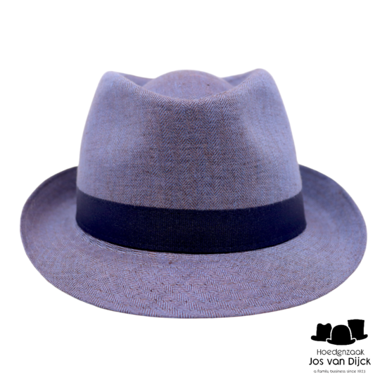 jos van dijck trilby linnen visgraat blauw lint 