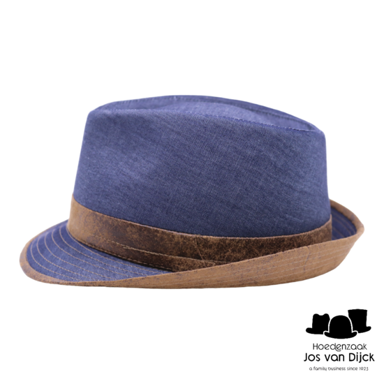 jos van dijck trilby katoen vegan leather jeansblauw