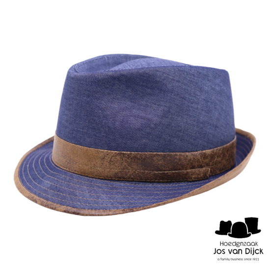 jos van dijck trilby katoen vegan leather jeansblauw