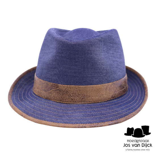 jos van dijck trilby katoen vegan leather jeansblauw