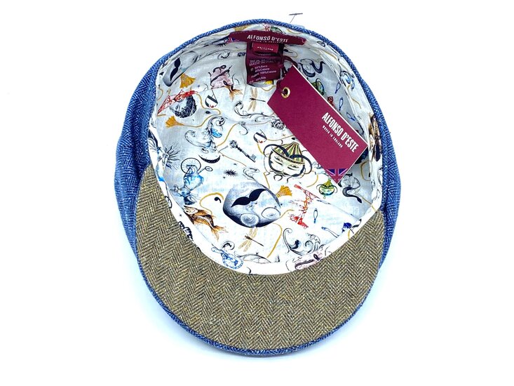 alfonso deste newsboy cap kyoto zijde visgraat jeansblauw contrast