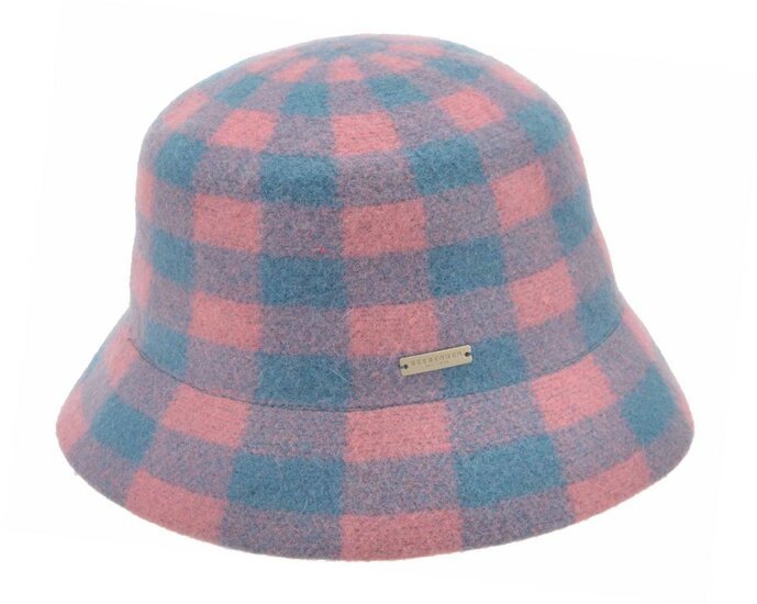 seeberger bucket hat gingham wol jade coral