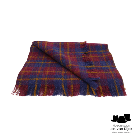 alfonso deste sjaal wol tartan bordeaux blauw en mosterd