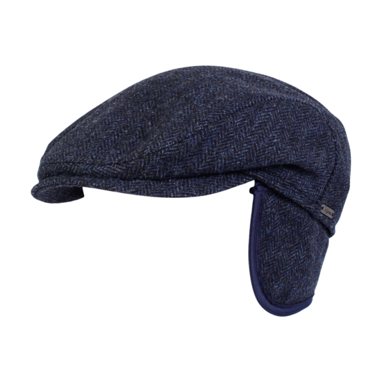 wigens ivy slim cap shetland wool herringbone earflaps navy 