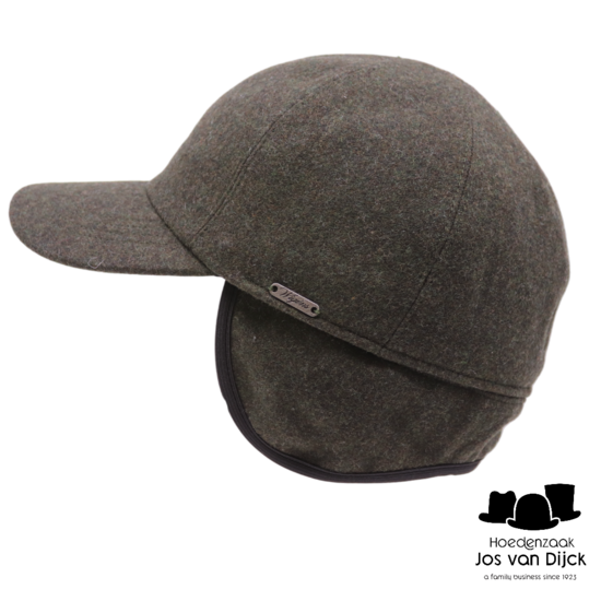 wigens baseball classic cap met oorklep wol olive melange