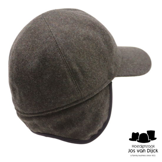 wigens baseball classic cap met oorklep wol olive melange