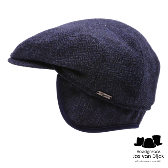 wigens ivy slim cap shetland wool herringbone earflaps navy 