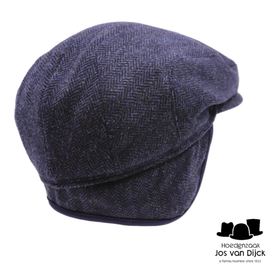 wigens ivy slim cap shetland wool herringbone earflaps navy 