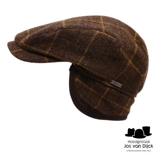 wigens ivy contemporary cap wool tartan earflaps dark brown