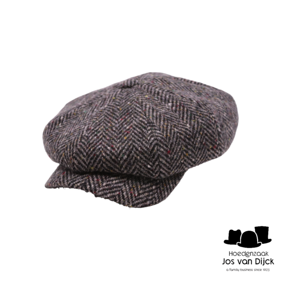 wigens newsboy retro cap magee wool herringbone dark grey