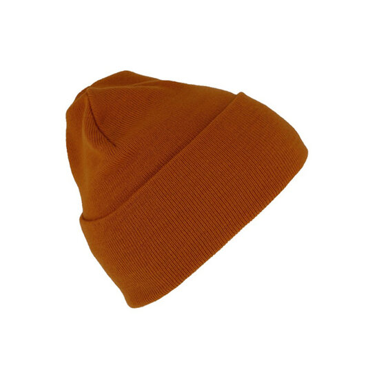 fiebig beanie muts duurzaam gebreid po mix cinnamon oranje