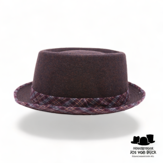 jos van dijck pork pie geruit donkerbruin bordeaux blauw