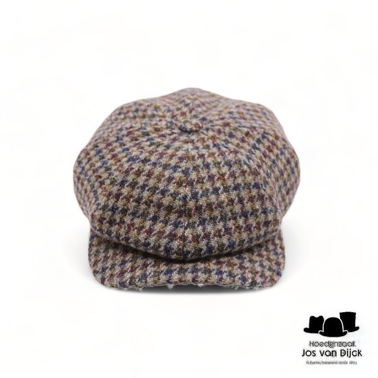 wigens newsboy classic cap harris tweed houndstooth grey green