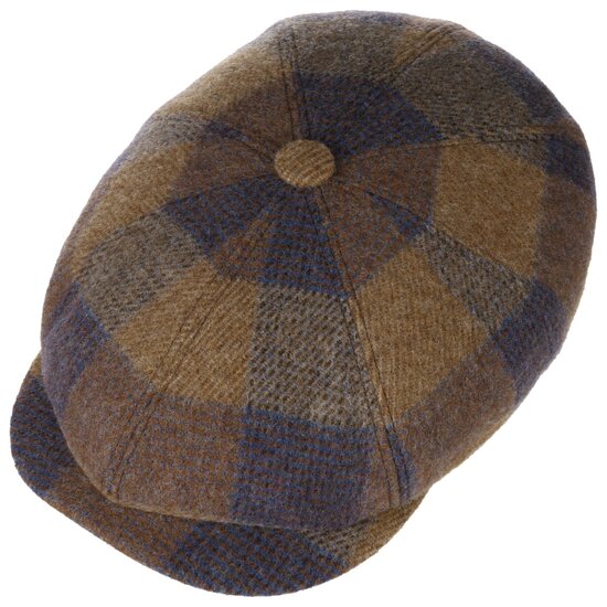 stetson newsboy cap hatteras check woolmix sand navy