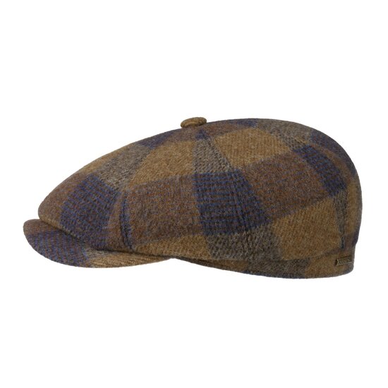 stetson newsboy cap hatteras check woolmix sand navy