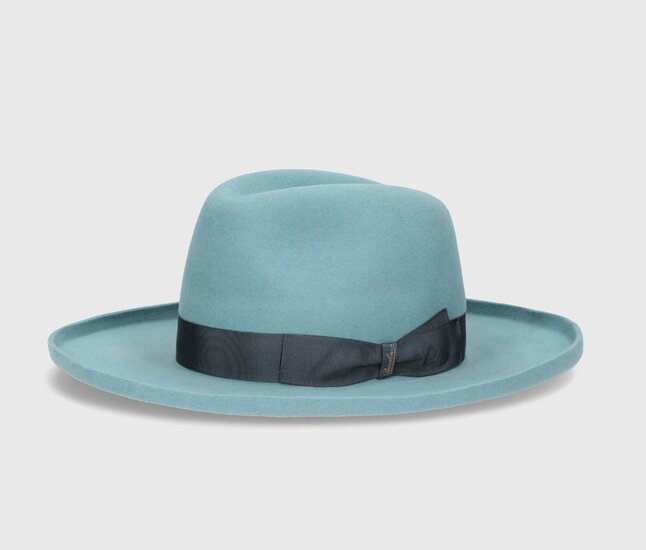 borsalino alessandria fedora pencil roll brim light teal