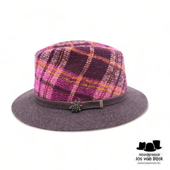 jos van dijck fedora tweedhoed plaid magenta bruin