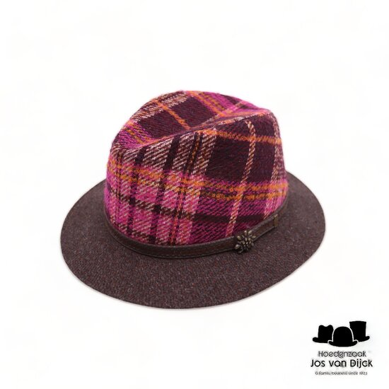 jos van dijck fedora tweedhoed plaid magenta bruin