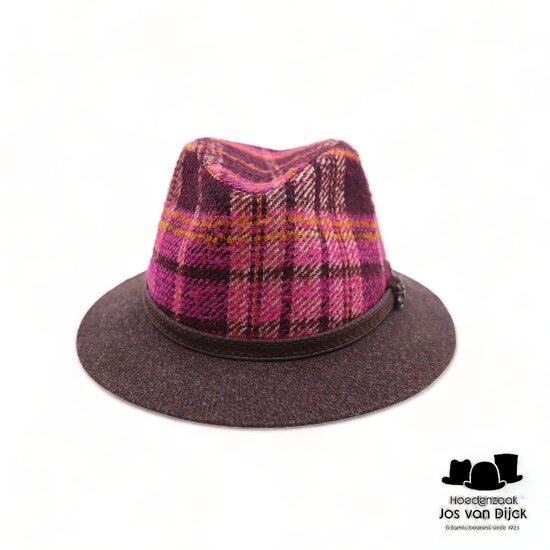 jos van dijck fedora tweedhoed plaid magenta bruin