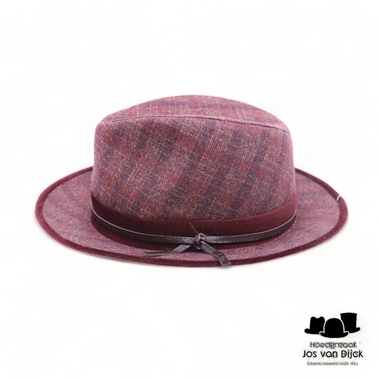 jos van dijck fedora tweedhoed plaid bordeaux