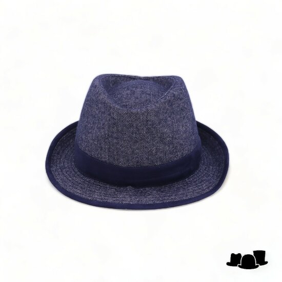 jos van dijck trilby wolmix visgraat jeansblue