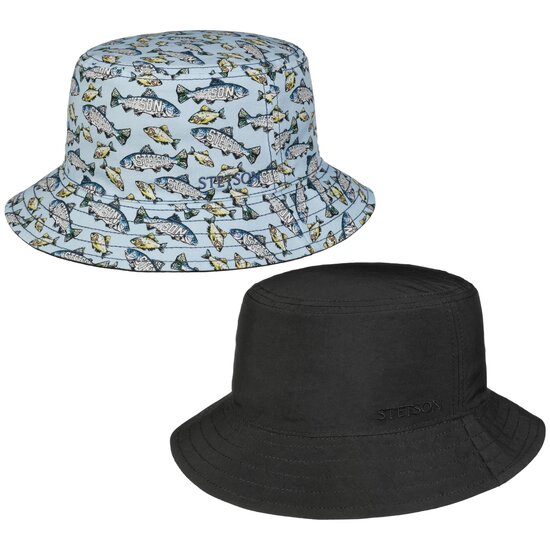 stetson bucket hat reversible fish blue black