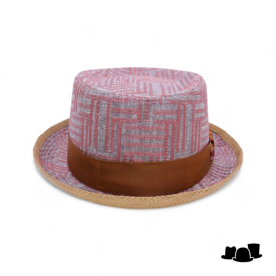 alfonso d este pork pie linnen stripe naturel grijs rood