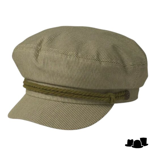 brixton fiddler fisherman cap stripe cotton sea kelp oat milk