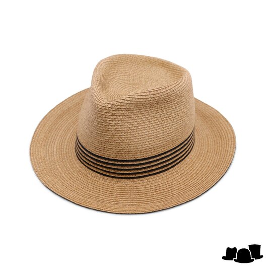 bedacht zomer fedora josie papiermix camel zwart