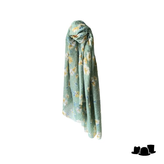 onkar zomer sjaal katoenmix meadow flowers sage green