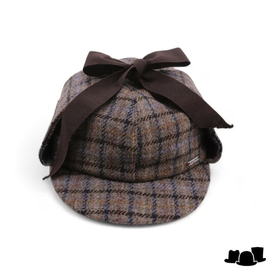 alfonso deste deerstalker hat holmes wol ruit blauw rood oker beige