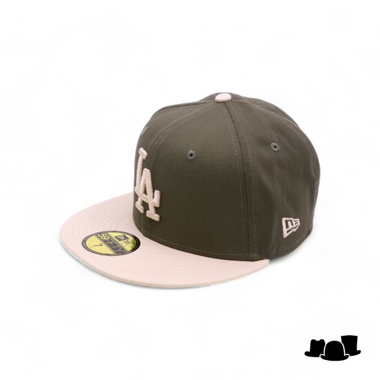 new era baseball cap 59fifty side patch los angeles dodgers olive cream