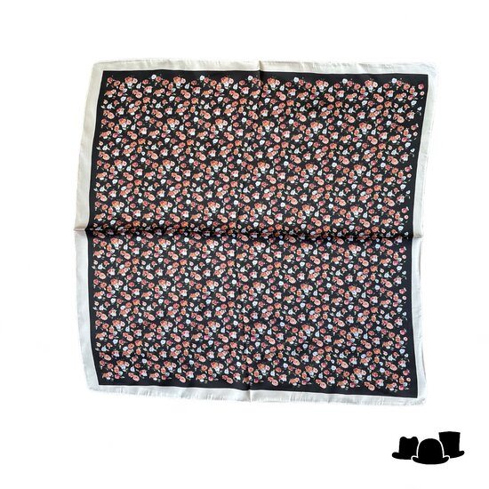 onkar neckerchief zijdemix bloemetjes zwart en beige