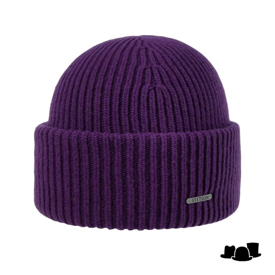 stetson beanie simple merino wool thick knit dark purple