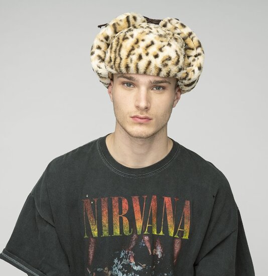 kangol pilotenmuts trapper faux fur snow leopard