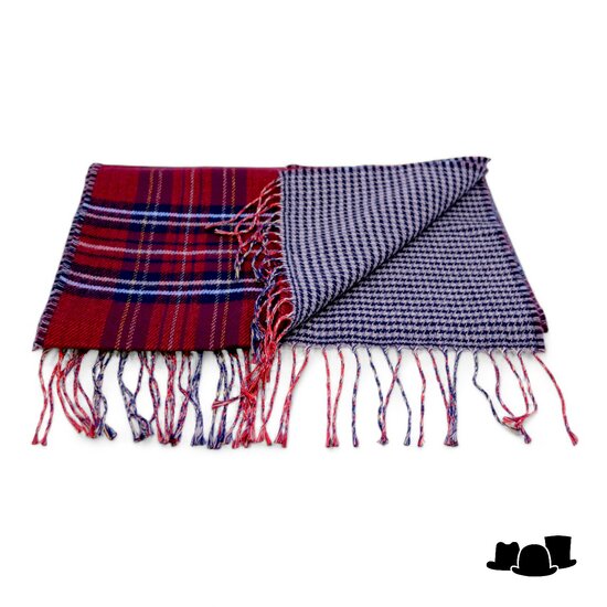 panizza sjaal katoenmix tartan en pied de poule bordeaux blauw