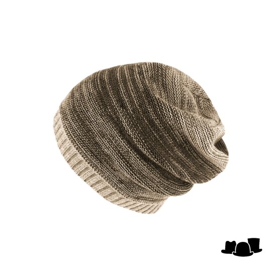 fiebig knitted beanie melange ribbel rand 2 tone brown