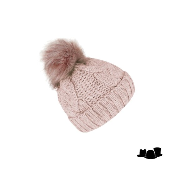 fiebig knitted beanie cable wolmix met omslag en pompom pink