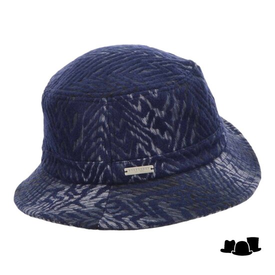 seeberger bucket hat wolmix grafische print marine blauw