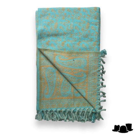 onkar tibetan blanket scarf yak wolmix gold and acqua