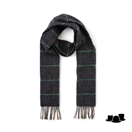 john hanly irish cashmere and merino scarf grey with beige green windowpane